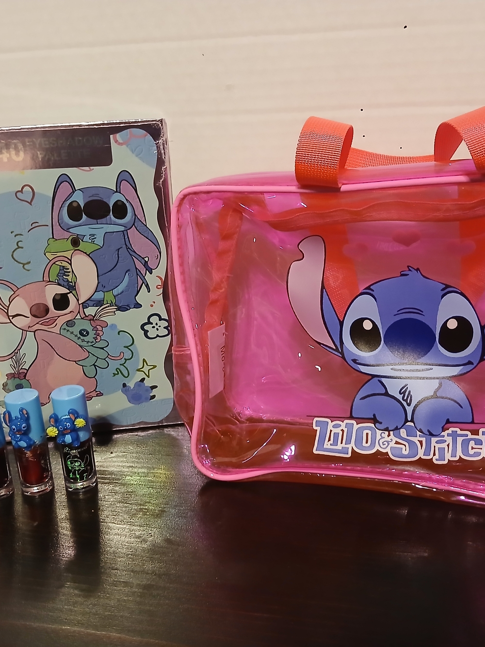 Lilo & Stitch Pink Clear Tote Bag with Matching Lip Gloss Set